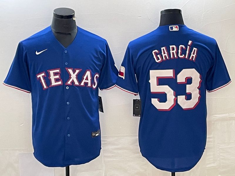 Men Texas Rangers #53 Garcia Blue Game Nike 2023 MLB Jersey style 1